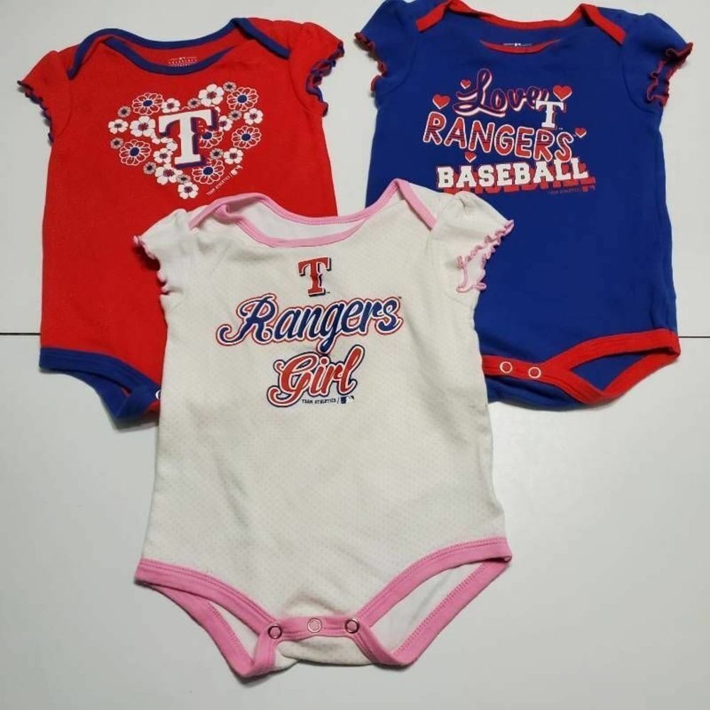 MLB Texas Rangers Genuine Merchandise Girls Lot Of 3 Bodysuit Red Blue White 18M